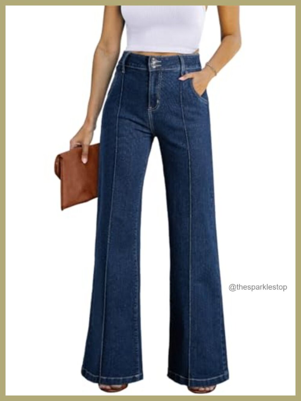 Wide Leg Jeans High Waisted Stretch Denim Double-breasted Button Loose Fit